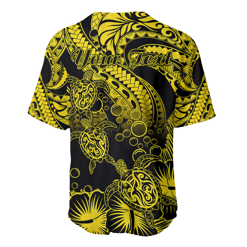 Personalised Polynesian Baseball Jersey Tribal Honu Turtle with Hibiscus Gold Version
