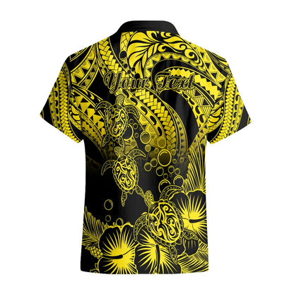 Personalised Polynesian Hawaiian Shirt Tribal Honu Turtle with Hibiscus Gold Version