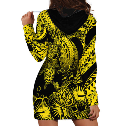 Personalised Polynesian Hoodie Dress Tribal Honu Turtle with Hibiscus Gold Version