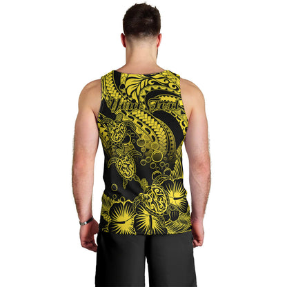 Personalised Polynesian Men Tank Top Tribal Honu Turtle with Hibiscus Gold Version