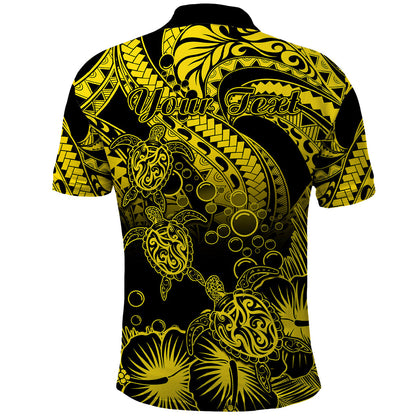 Personalised Polynesian Polo Shirt Tribal Honu Turtle with Hibiscus Gold Version