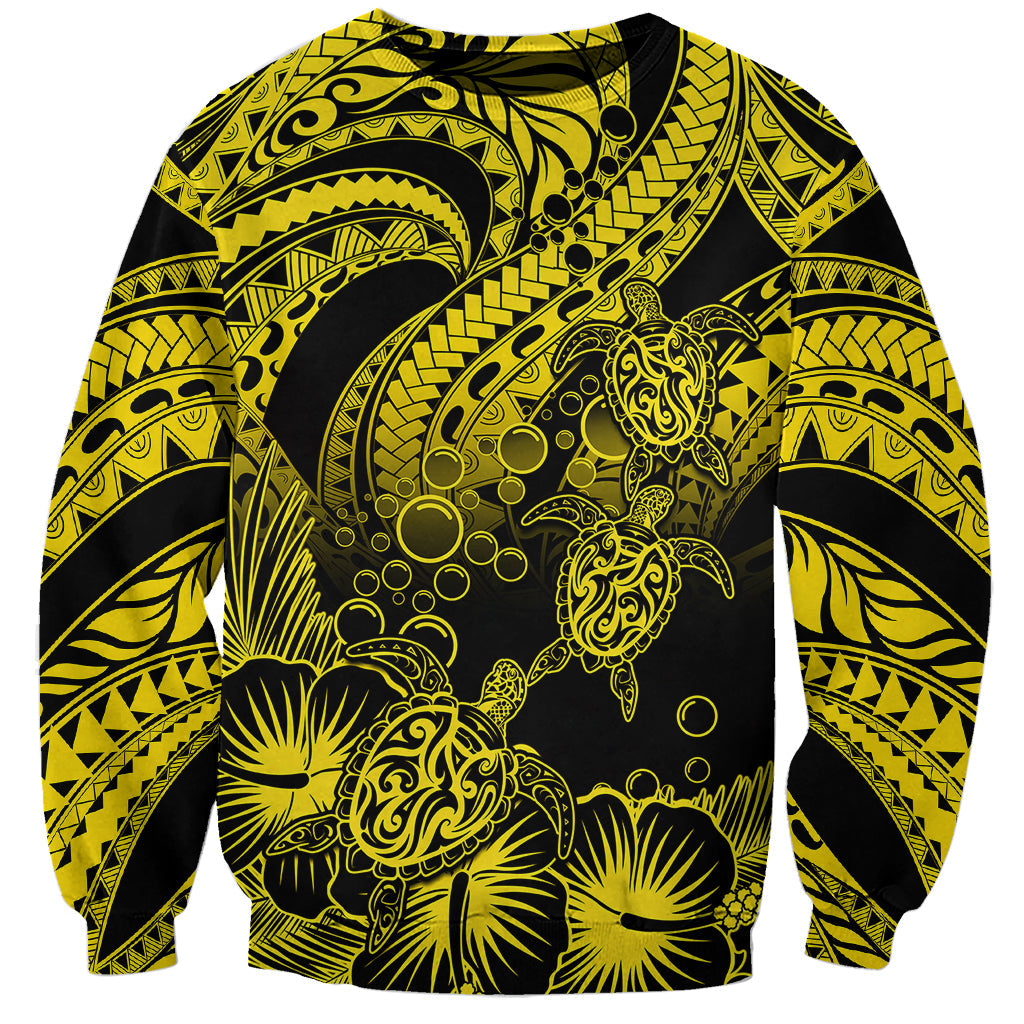 Personalised Polynesian Sweatshirt Tribal Honu Turtle with Hibiscus Gold Version