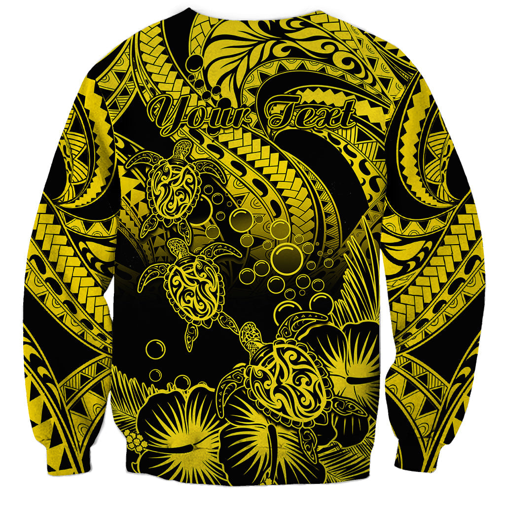 Personalised Polynesian Sweatshirt Tribal Honu Turtle with Hibiscus Gold Version