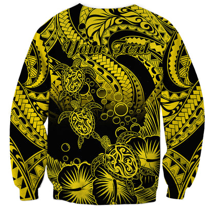 Personalised Polynesian Sweatshirt Tribal Honu Turtle with Hibiscus Gold Version