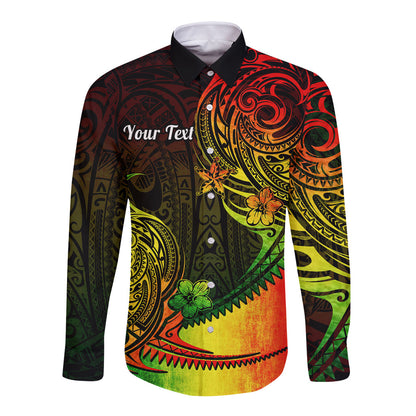 Personalised Polynesian Tribal Long Sleeve Button Shirt Unique Reggae