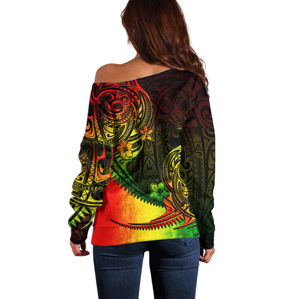 Personalised Polynesian Tribal Off Shoulder Sweater Unique Reggae
