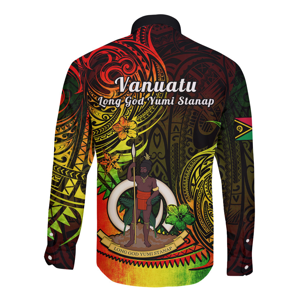 Polynesian Vanuatu Long Sleeve Button Shirt Reggae Polynesia Long God Yumi Stanap