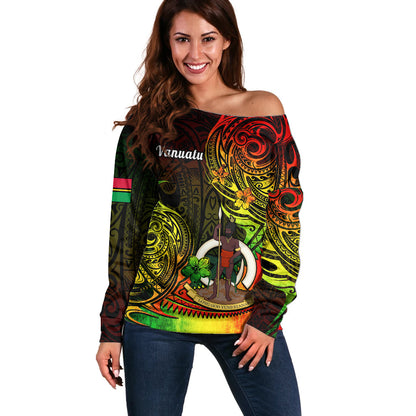 Polynesian Vanuatu Off Shoulder Sweater Reggae Polynesia Long God Yumi Stanap