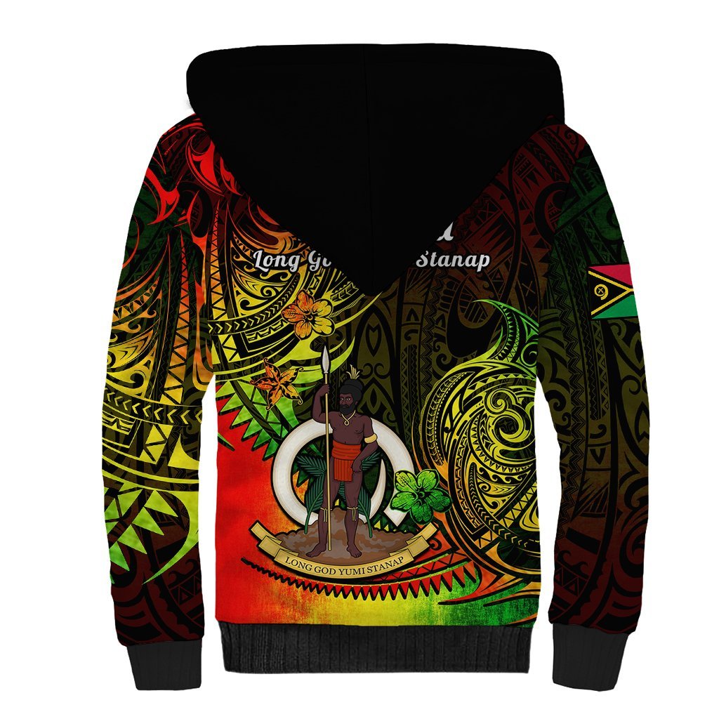 Polynesian Vanuatu Sherpa Hoodie Reggae Polynesia Long God Yumi Stanap