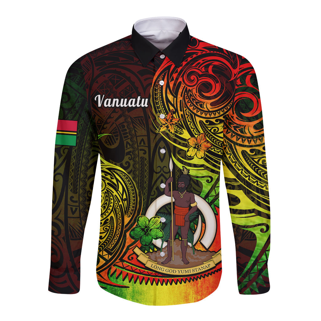 Personalised Vanuatu Long Sleeve Button Shirt Reggae Polynesia Long God Yumi Stanap