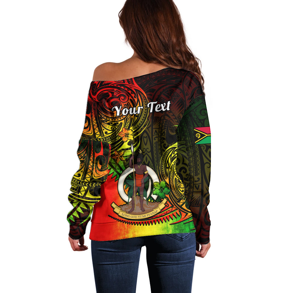 Personalised Vanuatu Off Shoulder Sweater Reggae Polynesia Long God Yumi Stanap