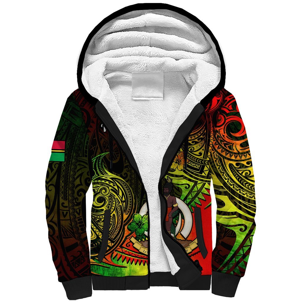 Personalised Vanuatu Sherpa Hoodie Reggae Polynesia Long God Yumi Stanap