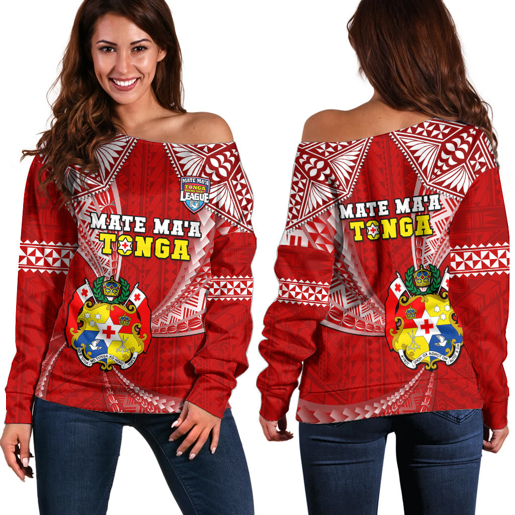 Tonga Rugby Off Shoulder Sweater Mate Maa Tonga Pacific Tongan Ngatu