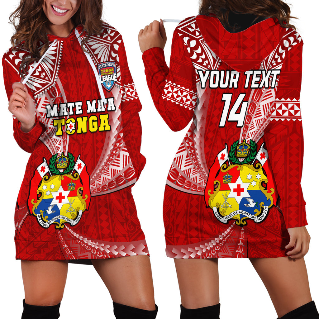 Custom Text And Number Tonga Rugby Hoodie Dress Mate Maa Tonga Pacific Tongan Ngatu