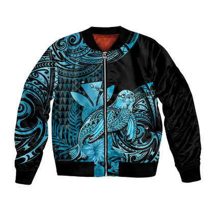 (Custom Personalised) Hawaii Monk Seal Bomber Jacket Polynesian Kakau With Kanaka Turquoise