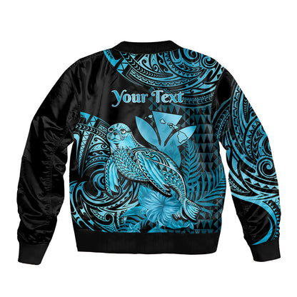 (Custom Personalised) Hawaii Monk Seal Bomber Jacket Polynesian Kakau With Kanaka Turquoise