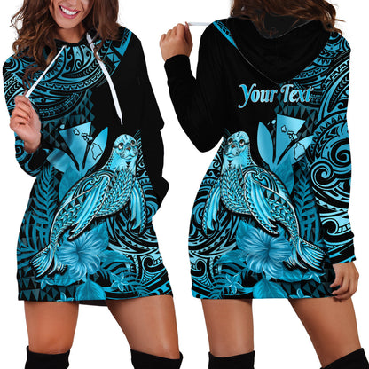 Custom Personalised Hawaii Monk Seal Hoodie Dress Polynesian Kakau With Kanaka Turquoise
