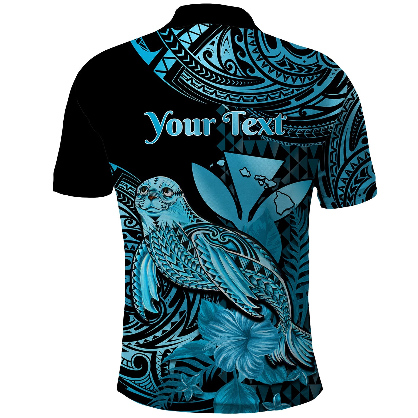 Custom Personalised Hawaii Monk Seal Polo Shirt Polynesian Kakau With Kanaka Turquoise