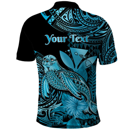 Custom Personalised Hawaii Monk Seal Polo Shirt Polynesian Kakau With Kanaka Turquoise