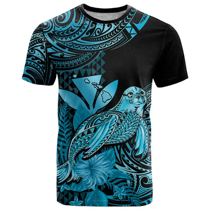 (Custom Personalised) Hawaii Monk Seal T Shirt Polynesian Kakau With Kanaka Turquoise