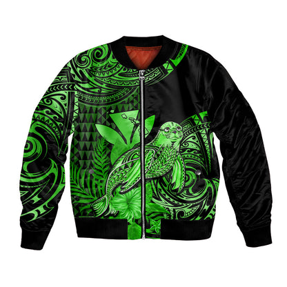 (Custom Personalised) Hawaii Monk Seal Bomber Jacket Polynesian Kakau With Kanaka Green