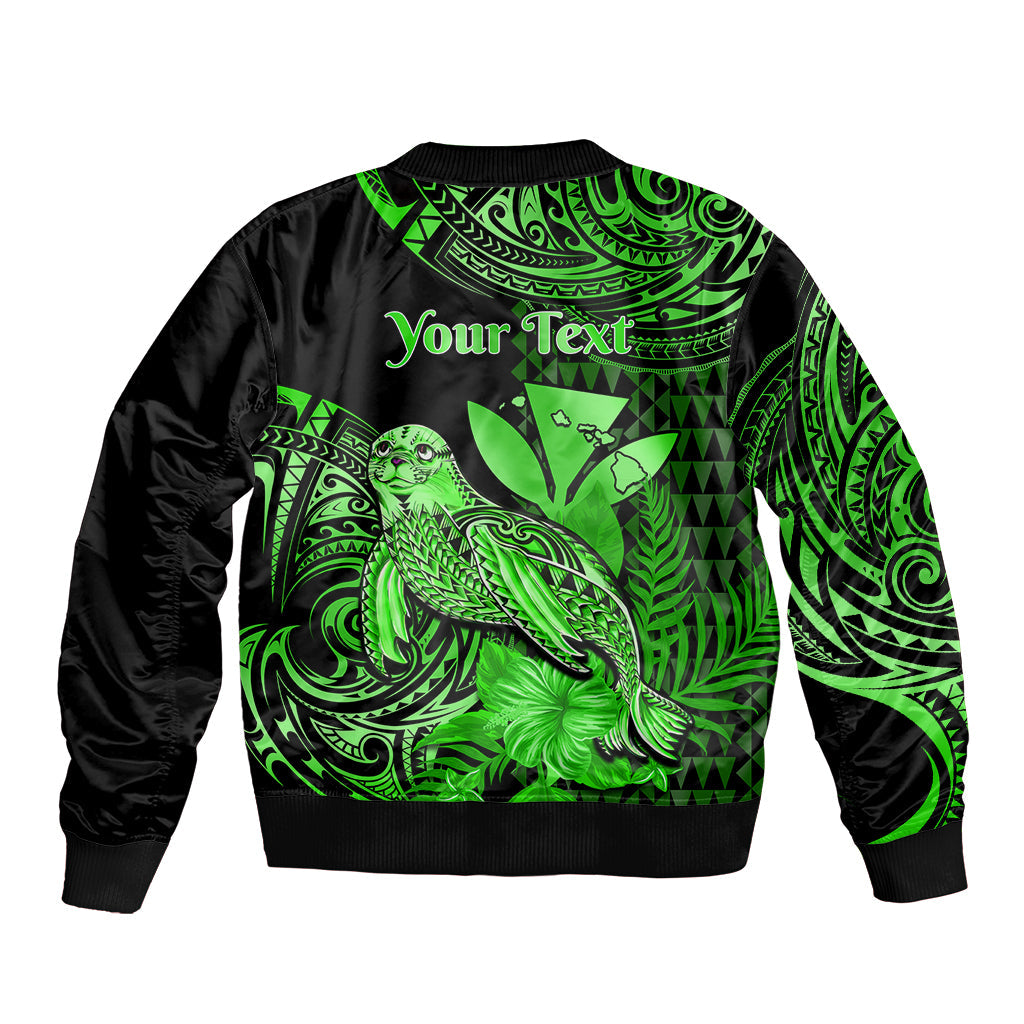 (Custom Personalised) Hawaii Monk Seal Bomber Jacket Polynesian Kakau With Kanaka Green
