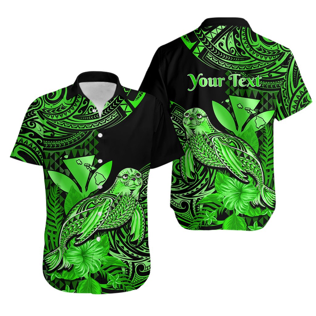 Custom Personalised Hawaii Monk Seal Hawaiian Shirt Polynesian Kakau With Kanaka Green