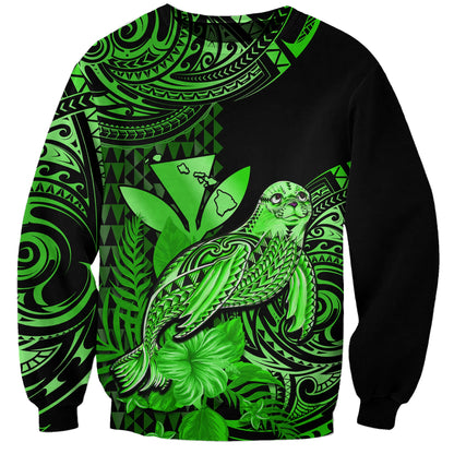 Custom Personalised Hawaii Monk Seal Sweatshirt Polynesian Kakau With Kanaka Green