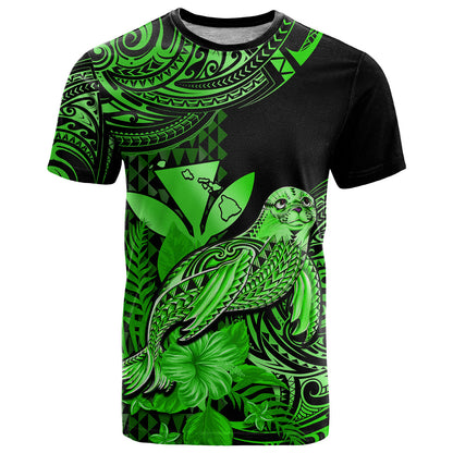 (Custom Personalised) Hawaii Monk Seal T Shirt Polynesian Kakau With Kanaka Green