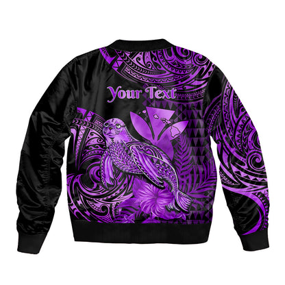 (Custom Personalised) Hawaii Monk Seal Bomber Jacket Polynesian Kakau With Kanaka Purple