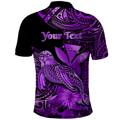 Custom Personalised Hawaii Monk Seal Polo Shirt Polynesian Kakau With Kanaka Purple