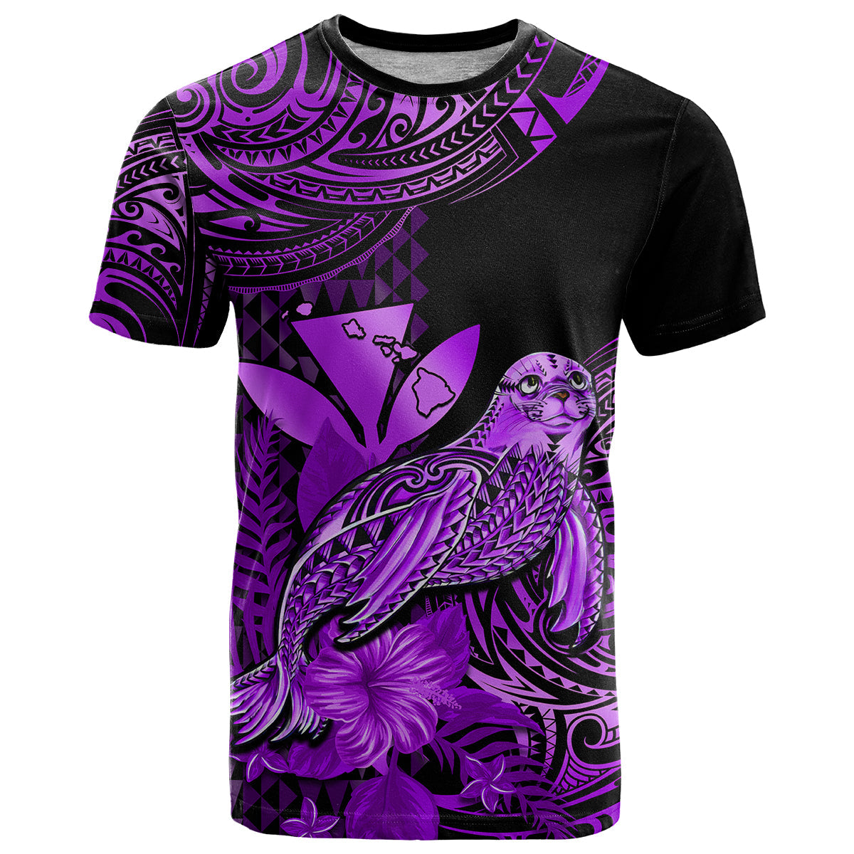 (Custom Personalised) Hawaii Monk Seal T Shirt Polynesian Kakau With Kanaka Purple