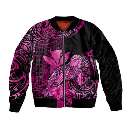 (Custom Personalised) Hawaii Monk Seal Bomber Jacket Polynesian Kakau With Kanaka Pink