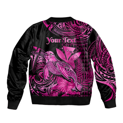(Custom Personalised) Hawaii Monk Seal Bomber Jacket Polynesian Kakau With Kanaka Pink