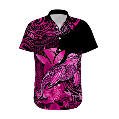 Custom Personalised Hawaii Monk Seal Hawaiian Shirt Polynesian Kakau With Kanaka Pink