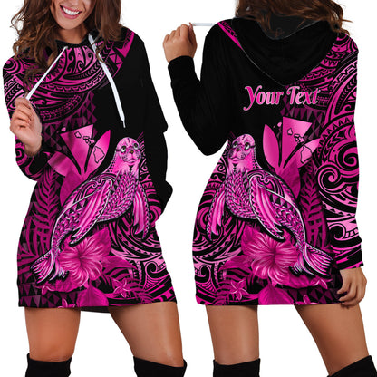 Custom Personalised Hawaii Monk Seal Hoodie Dress Polynesian Kakau With Kanaka Pink