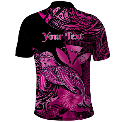 Custom Personalised Hawaii Monk Seal Polo Shirt Polynesian Kakau With Kanaka Pink