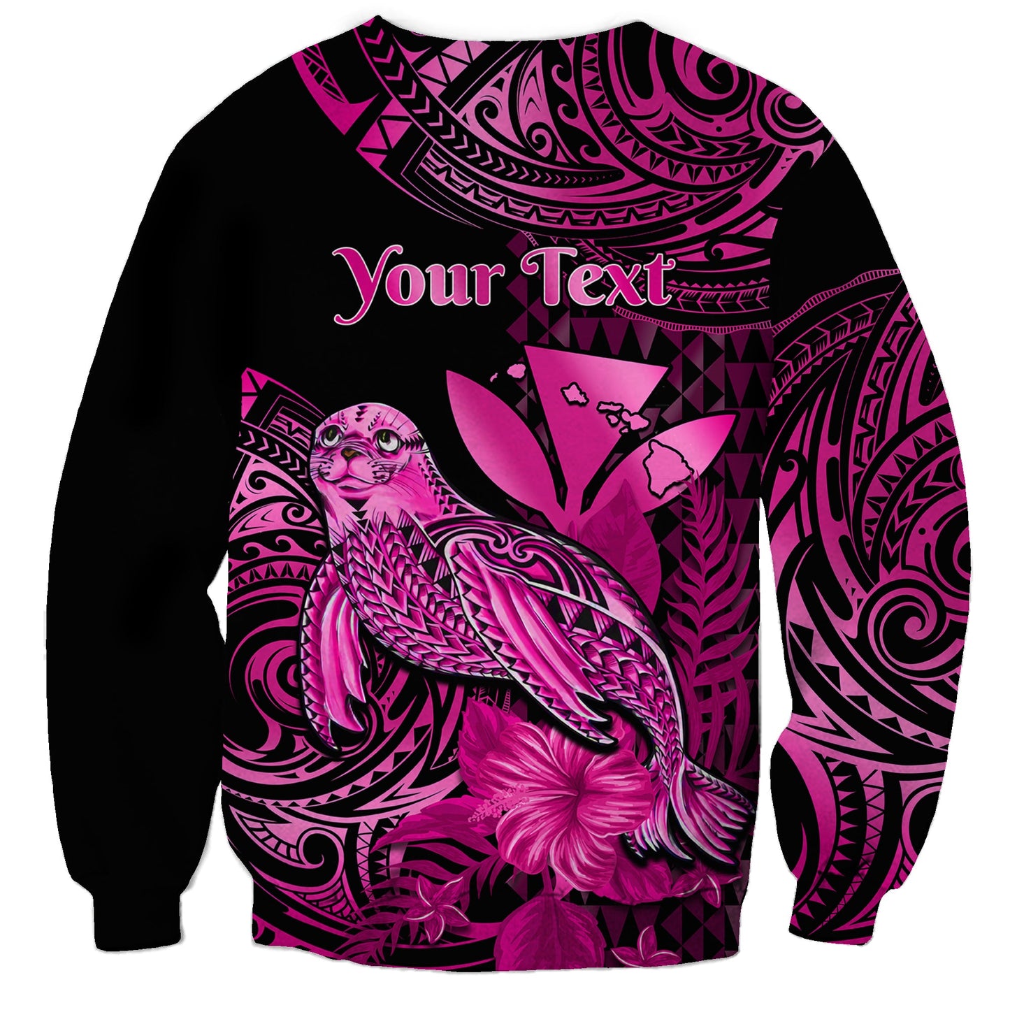 Custom Personalised Hawaii Monk Seal Sweatshirt Polynesian Kakau With Kanaka Pink