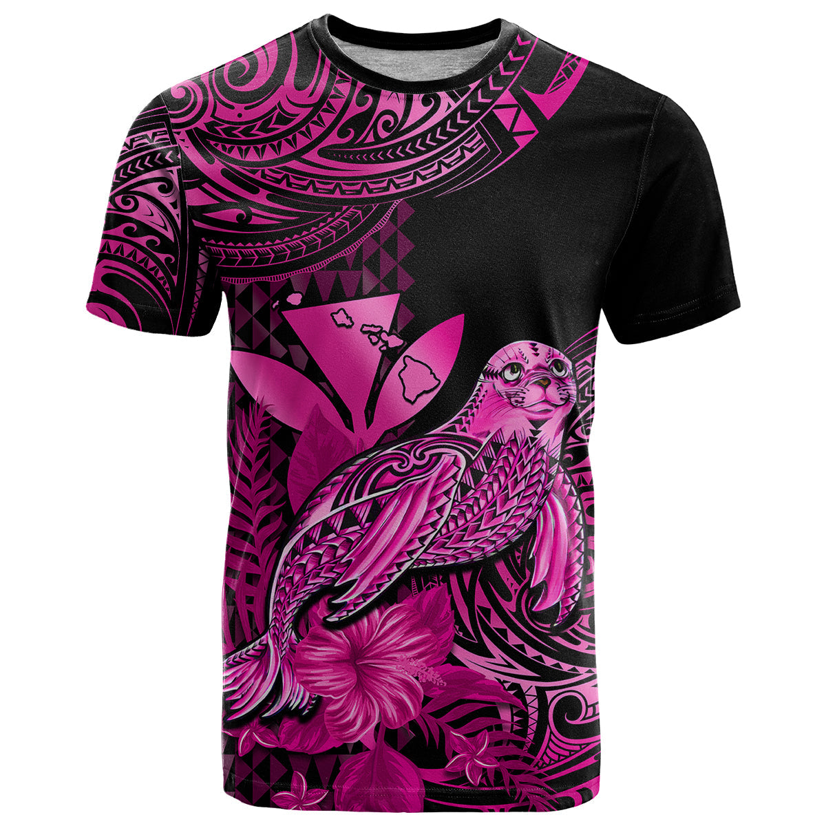 Hawaii Monk Seal T Shirt Polynesian Kakau With Kanaka Pink