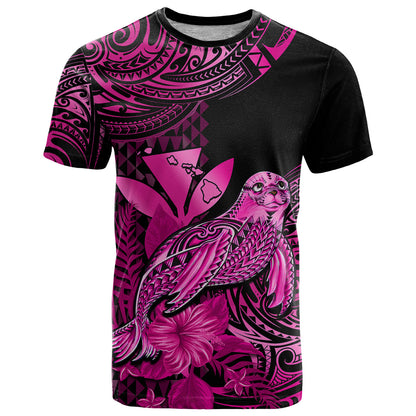 Hawaii Monk Seal T Shirt Polynesian Kakau With Kanaka Pink