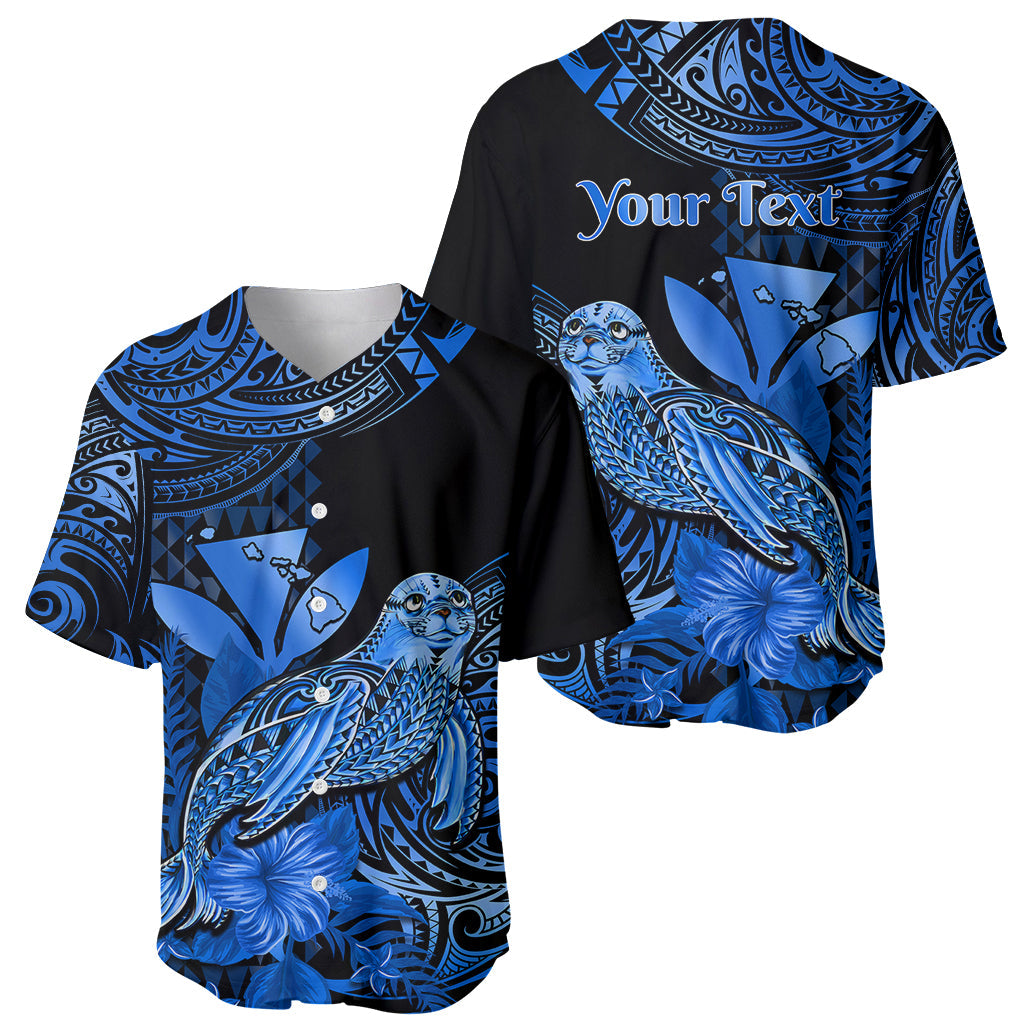 (Custom Personalised) Hawaii Monk Seal Baseball Jersey Polynesian Kakau With Kanaka Blue