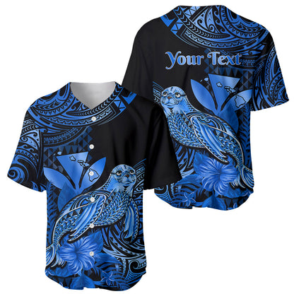 (Custom Personalised) Hawaii Monk Seal Baseball Jersey Polynesian Kakau With Kanaka Blue