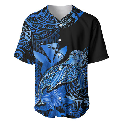 (Custom Personalised) Hawaii Monk Seal Baseball Jersey Polynesian Kakau With Kanaka Blue