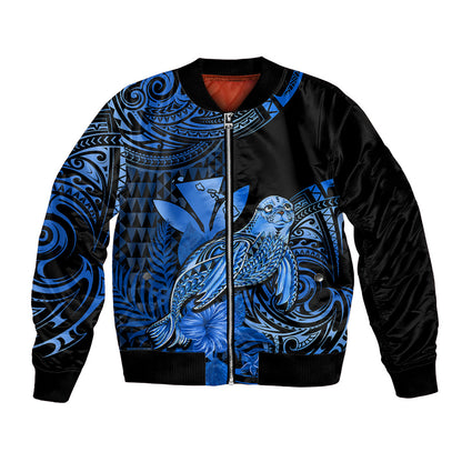 (Custom Personalised) Hawaii Monk Seal Bomber Jacket Polynesian Kakau With Kanaka Blue