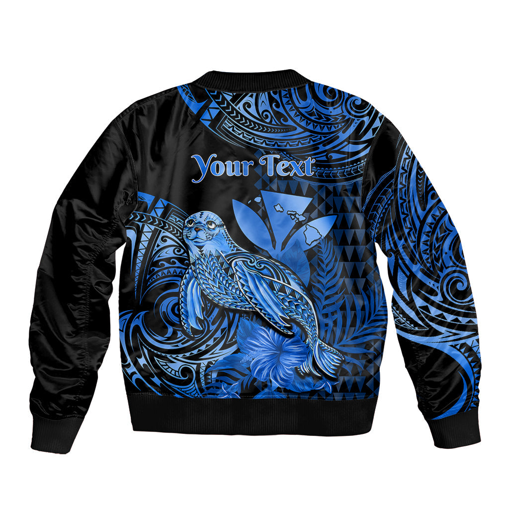 (Custom Personalised) Hawaii Monk Seal Bomber Jacket Polynesian Kakau With Kanaka Blue