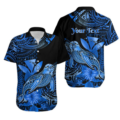 Custom Personalised Hawaii Monk Seal Hawaiian Shirt Polynesian Kakau With Kanaka Blue