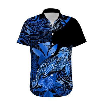 Custom Personalised Hawaii Monk Seal Hawaiian Shirt Polynesian Kakau With Kanaka Blue