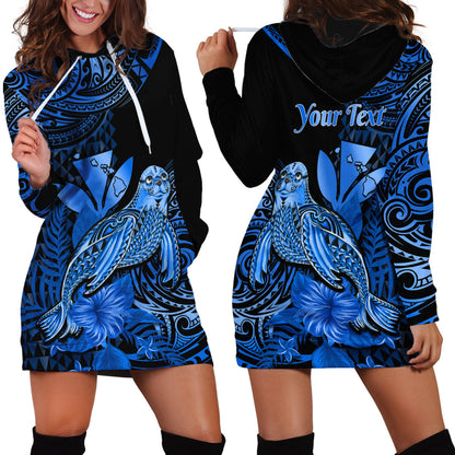 Custom Personalised Hawaii Monk Seal Hoodie Dress Polynesian Kakau With Kanaka Blue