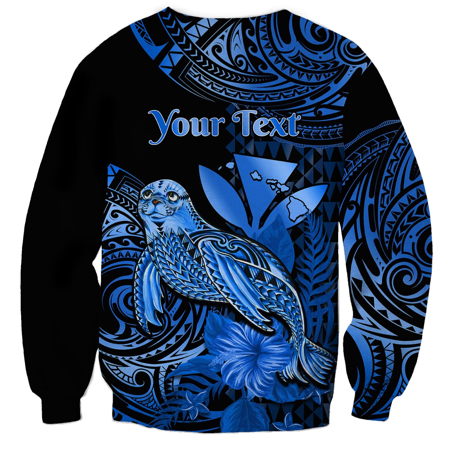 Custom Personalised Hawaii Monk Seal Sweatshirt Polynesian Kakau With Kanaka Blue