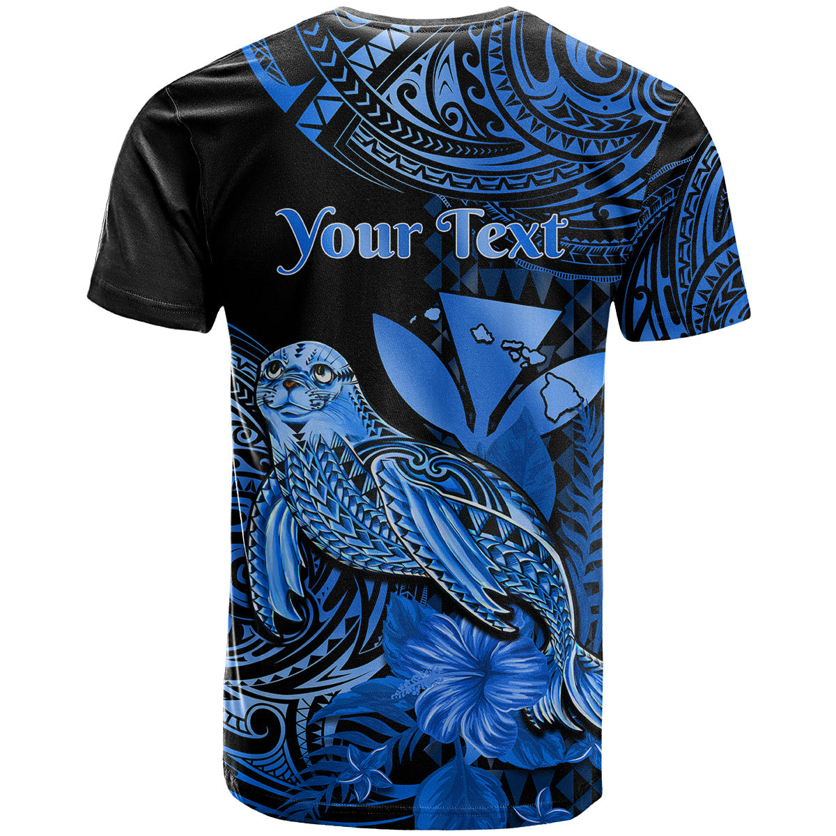 (Custom Personalised) Hawaii Monk Seal T Shirt Polynesian Kakau With Kanaka Blue